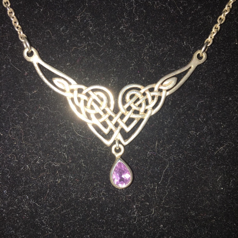 Sterling Silver Celtic Dangle Amethyst Necklace - image 5
